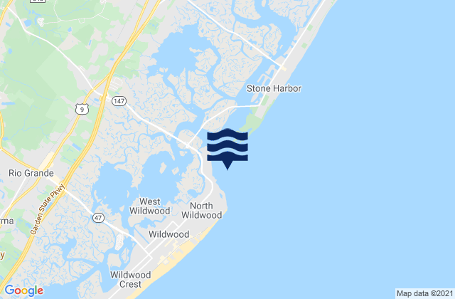 Mapa da tábua de marés em Hereford Inlet, United States