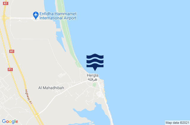 Mapa da tábua de marés em Hergla, Tunisia