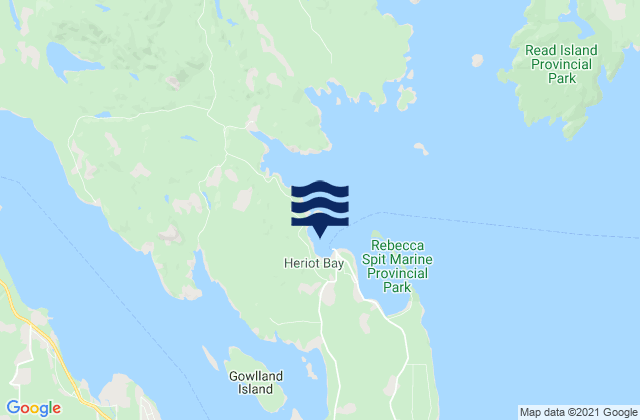 Mapa da tábua de marés em Heriot Bay, Canada