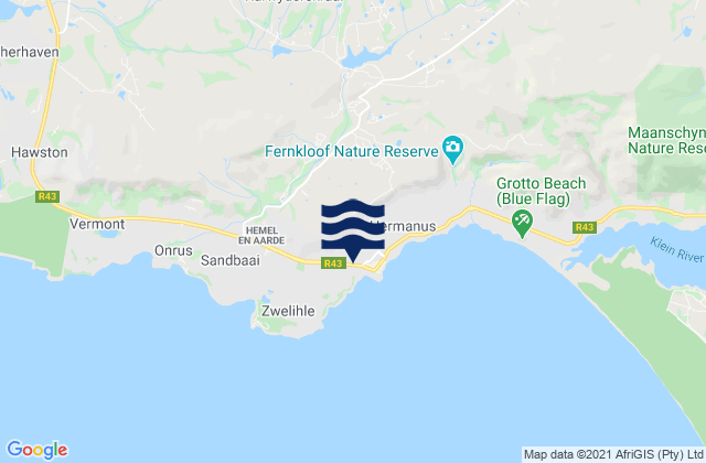 Mapa da tábua de marés em Hermanus, South Africa