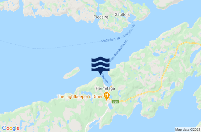 Mapa da tábua de marés em Hermitage, Canada