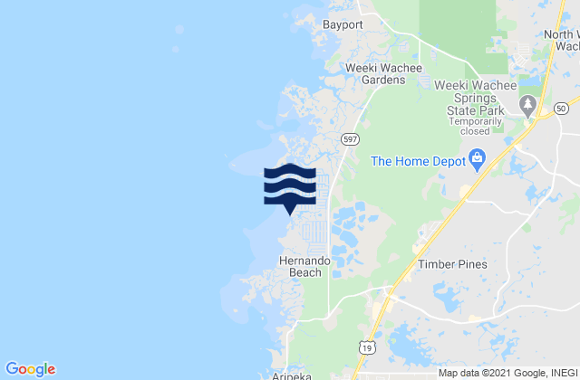 Mapa da tábua de marés em Hernando Beach (Rocky Creek Little Pine Island Bay), United States