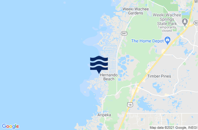 Mapa da tábua de marés em Hernando Beach, United States