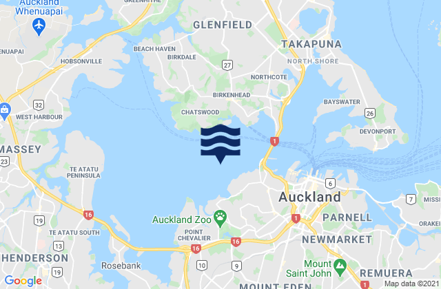 Mapa da tábua de marés em Herne Bay, New Zealand