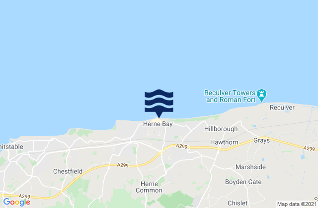 Mapa da tábua de marés em Herne Bay, United Kingdom