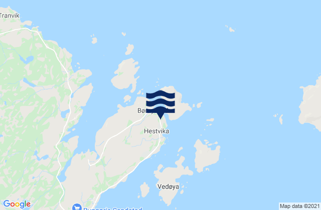 Mapa da tábua de marés em Hestvika, Norway