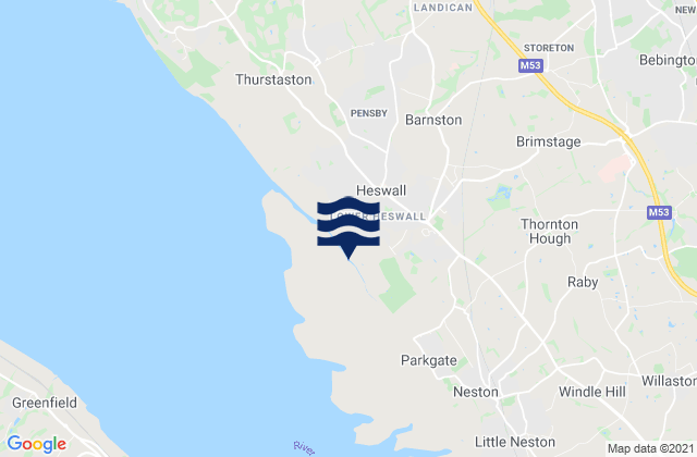 Mapa da tábua de marés em Heswall, United Kingdom