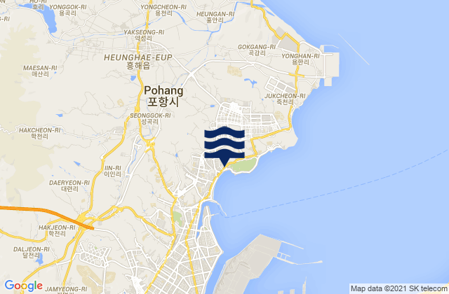 Mapa da tábua de marés em Heunghae, South Korea