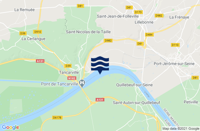 Mapa da tábua de marés em Heurteauville, France