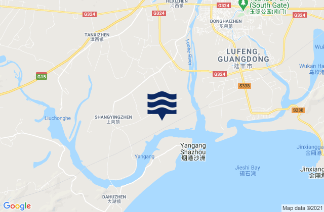 Mapa da tábua de marés em Hexi, China