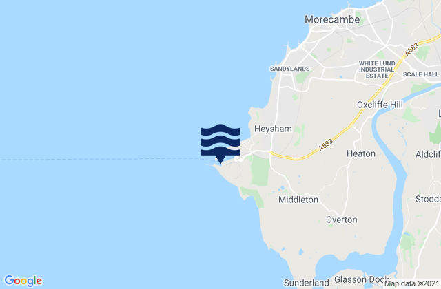 Mapa da tábua de marés em Heysham, United Kingdom