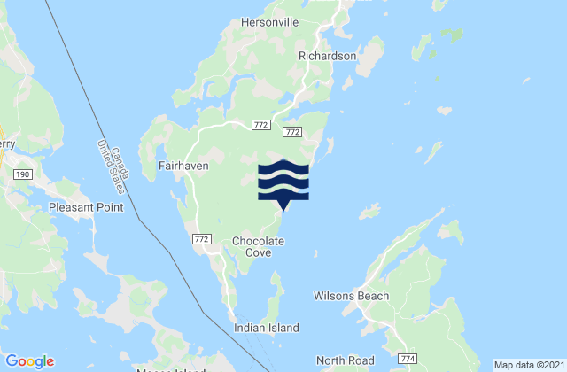 Mapa da tábua de marés em Hibernia Cove, Canada