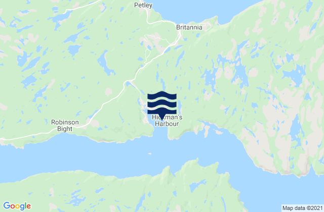 Mapa da tábua de marés em Hickman's Harbour, Canada