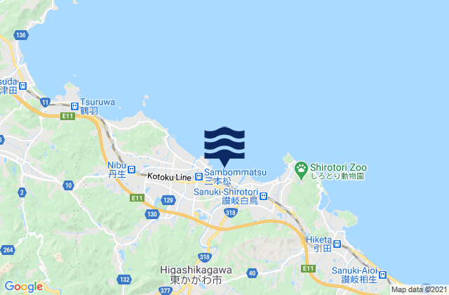 Mapa da tábua de marés em Higashikagawa Shi, Japan