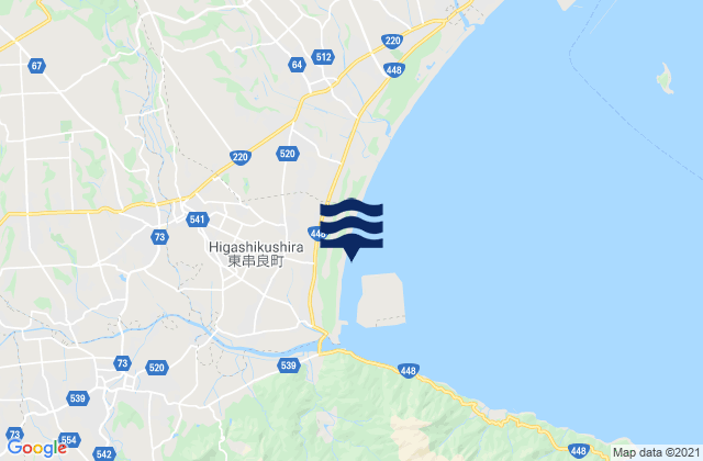 Mapa da tábua de marés em Higashikushira, Japan