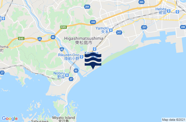 Mapa da tábua de marés em Higashimatshushima Shi, Japan