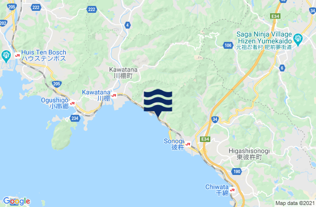 Mapa da tábua de marés em Higashisonigi-gun, Japan