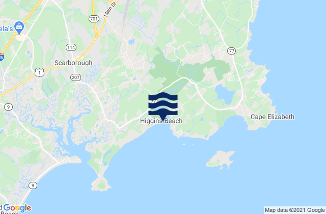 Mapa da tábua de marés em Higgins Beach, United States