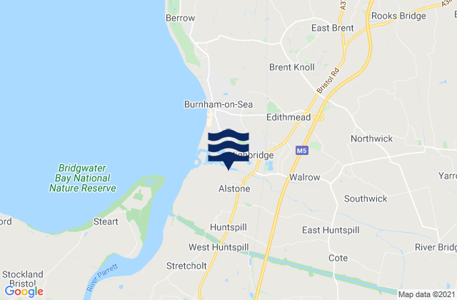 Mapa da tábua de marés em Highbridge, United Kingdom