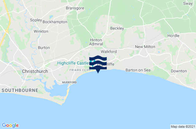 Mapa da tábua de marés em Highcliffe, United Kingdom