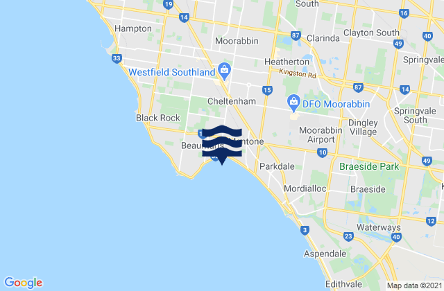 Mapa da tábua de marés em Highett, Australia