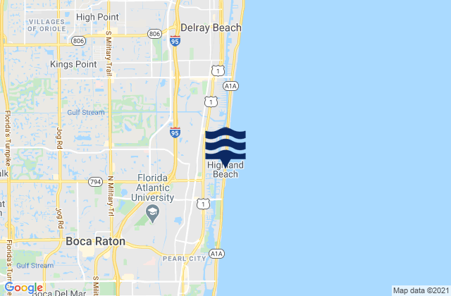 Mapa da tábua de marés em Highland Beach, United States