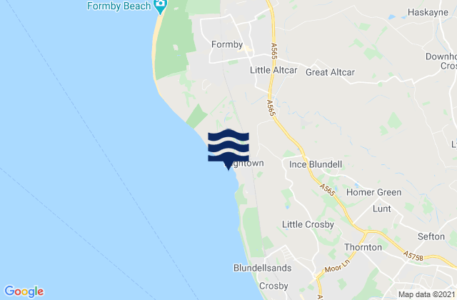 Mapa da tábua de marés em Hightown Beach, United Kingdom