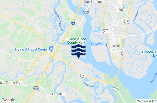 Mapa da tábua de marés em Highway Bridge South Brunswick River, United States