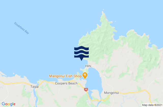 Mapa da tábua de marés em Hihi Beach, New Zealand