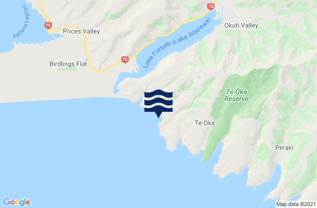Mapa da tábua de marés em Hikuraki Bay, New Zealand