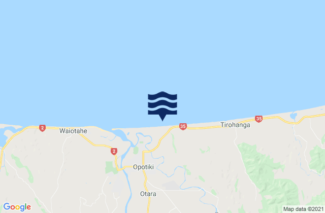 Mapa da tábua de marés em Hikuwai Beach, New Zealand