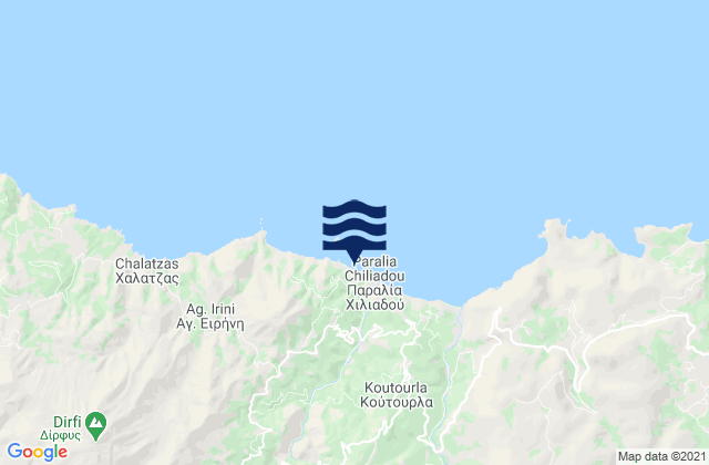 Mapa da tábua de marés em Hiliadou or Paradia Chiladou (Evia), Greece