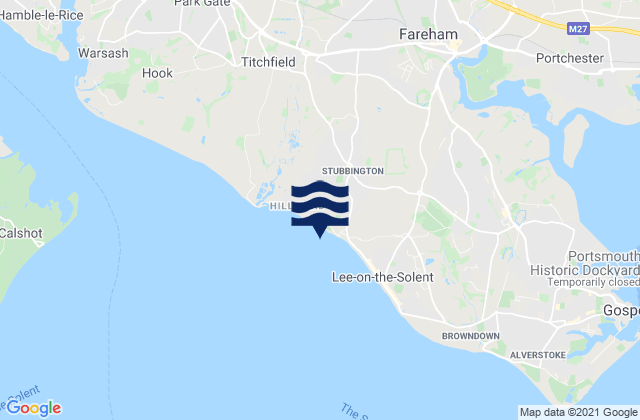 Mapa da tábua de marés em Hill Head Beach, United Kingdom
