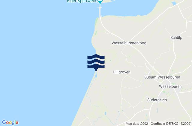 Mapa da tábua de marés em Hillgroven, Germany