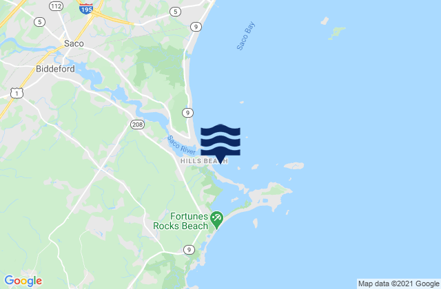 Mapa da tábua de marés em Hills Beach, United States