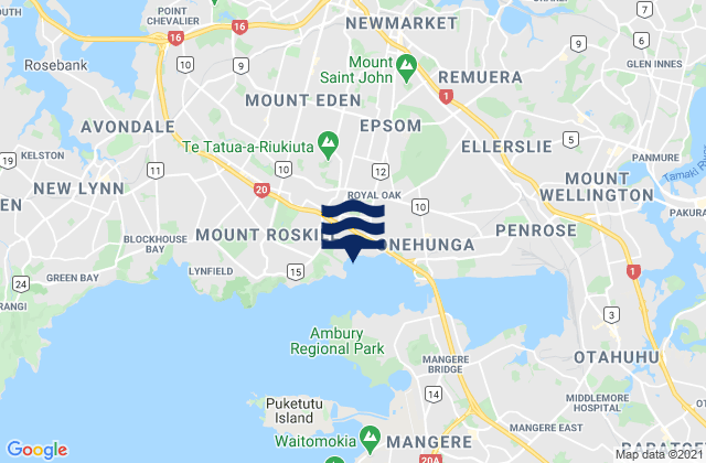 Mapa da tábua de marés em Hillsborough Bay, New Zealand
