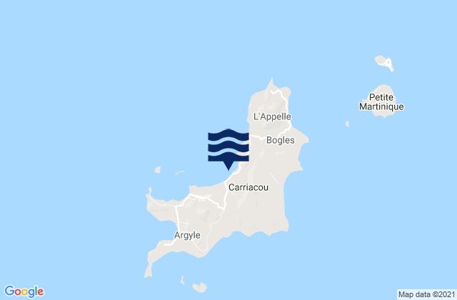 Mapa da tábua de marés em Hillsborough, Grenada