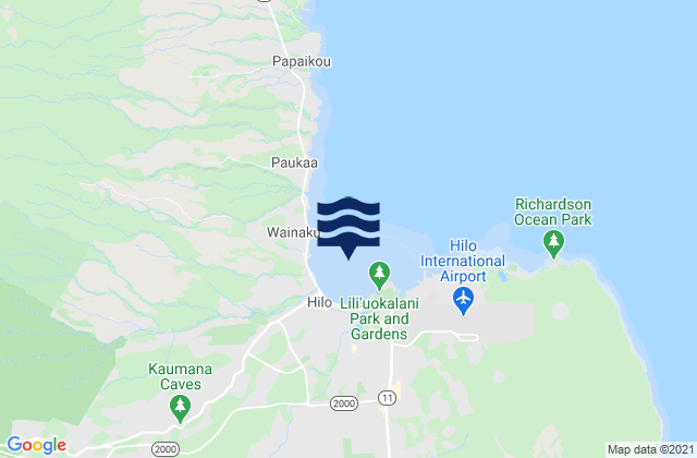 Mapa da tábua de marés em Hilo Bay, United States