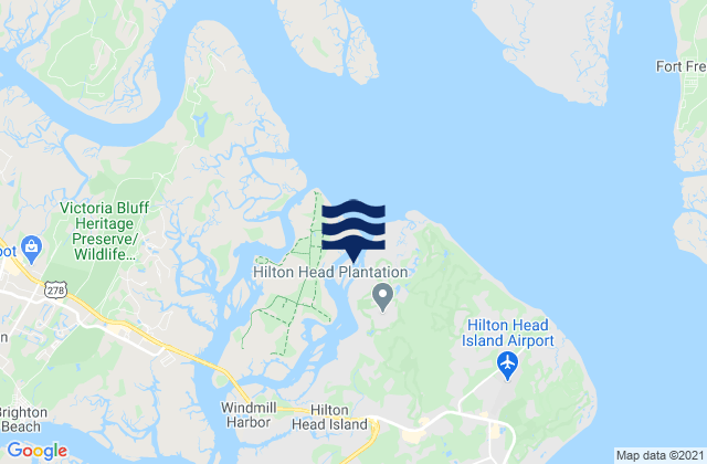 Mapa da tábua de marés em Hilton Head, United States