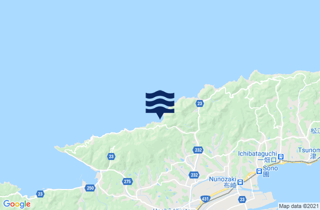 Mapa da tábua de marés em Hiratachō, Japan