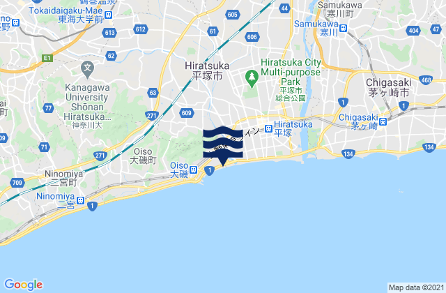 Mapa da tábua de marés em Hiratsuka Shi, Japan