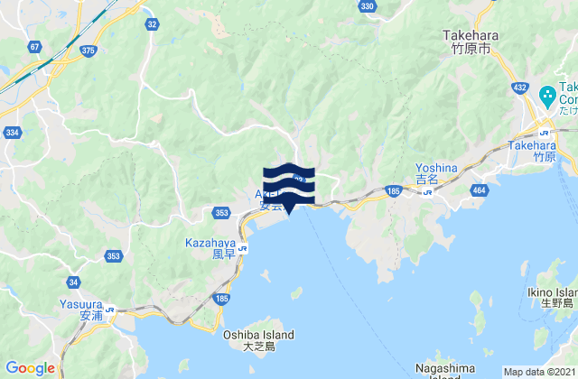Mapa da tábua de marés em Hiroshima-ken, Japan