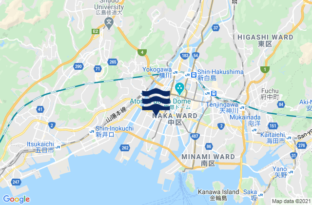 Mapa da tábua de marés em Hiroshima-shi, Japan