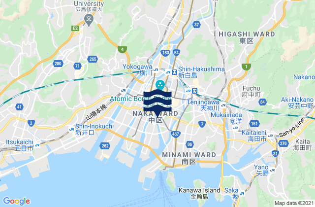 Mapa da tábua de marés em Hiroshima, Japan