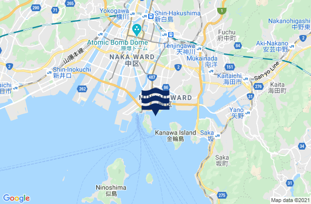 Mapa da tábua de marés em Hiroshima Ko (Ujina Ko), Japan