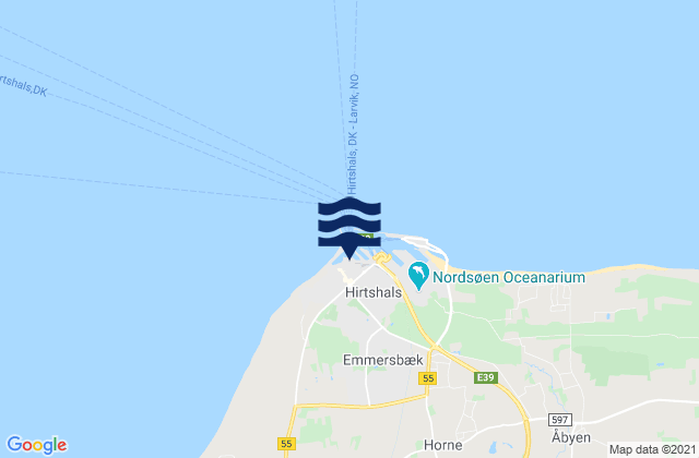 Mapa da tábua de marés em Hirtshals, Denmark