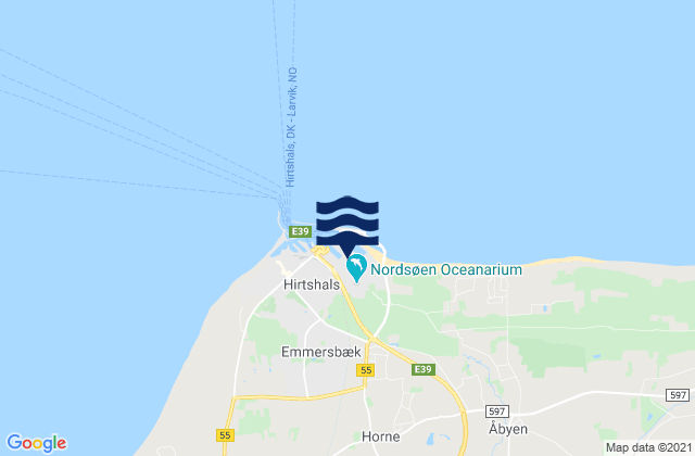 Mapa da tábua de marés em Hirtshals Port, Denmark