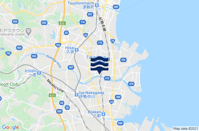 Mapa da tábua de marés em Hisai-motomachi, Japan