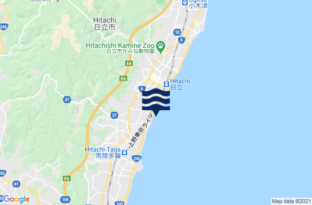 Mapa da tábua de marés em Hitachiōta-shi, Japan