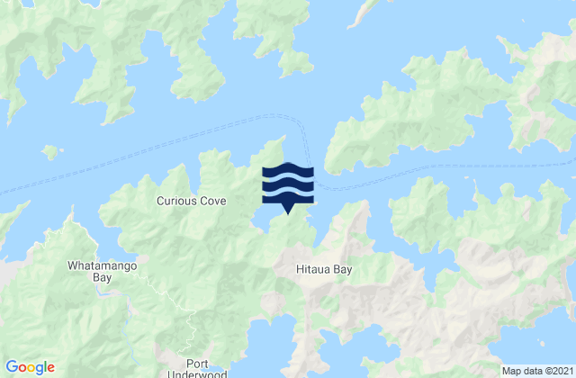 Mapa da tábua de marés em Hitaua Bay, New Zealand